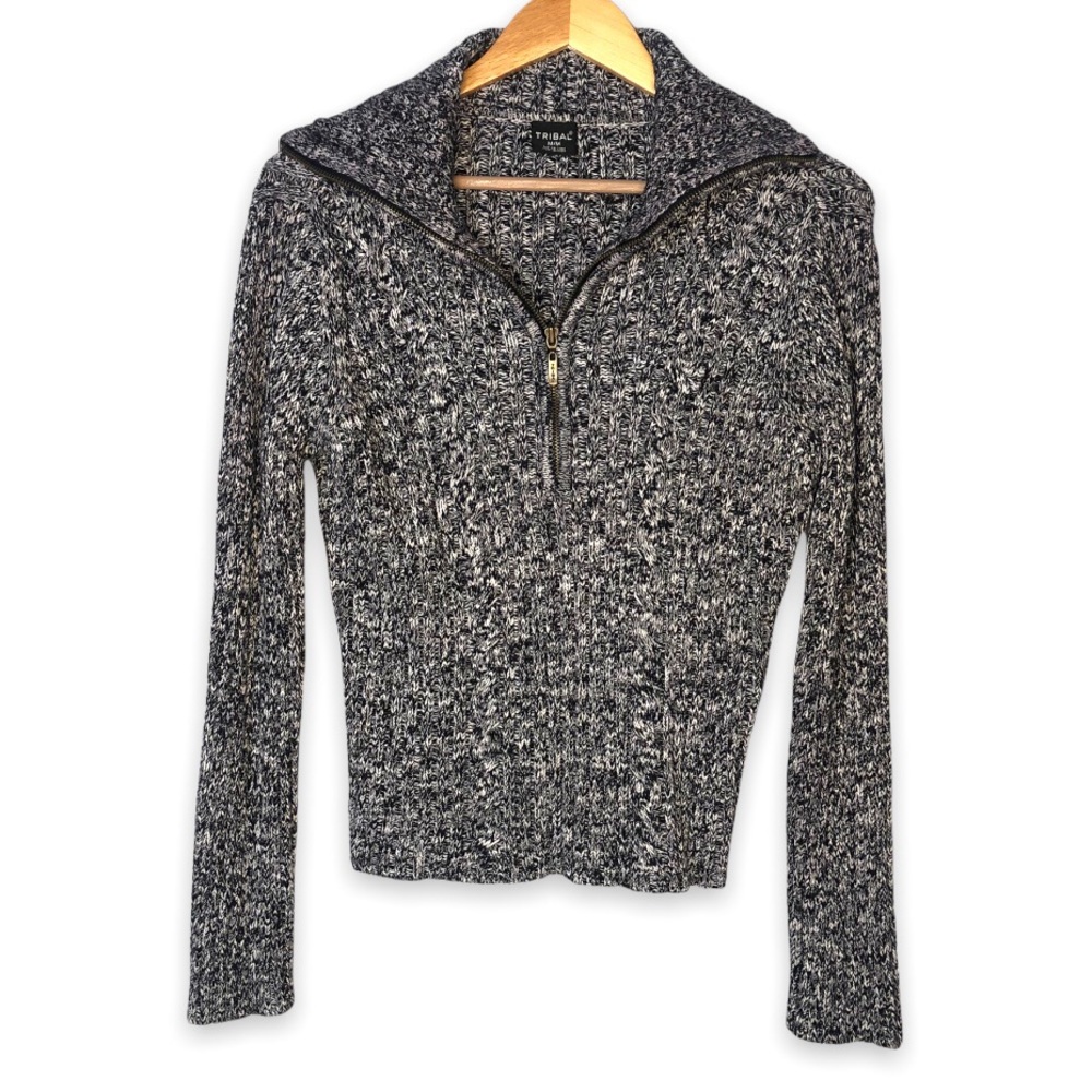 Tribal Half-Zip Marled Knit Sweater Jacket